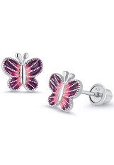 entrancing silver enamel butterfly baby screw earrings